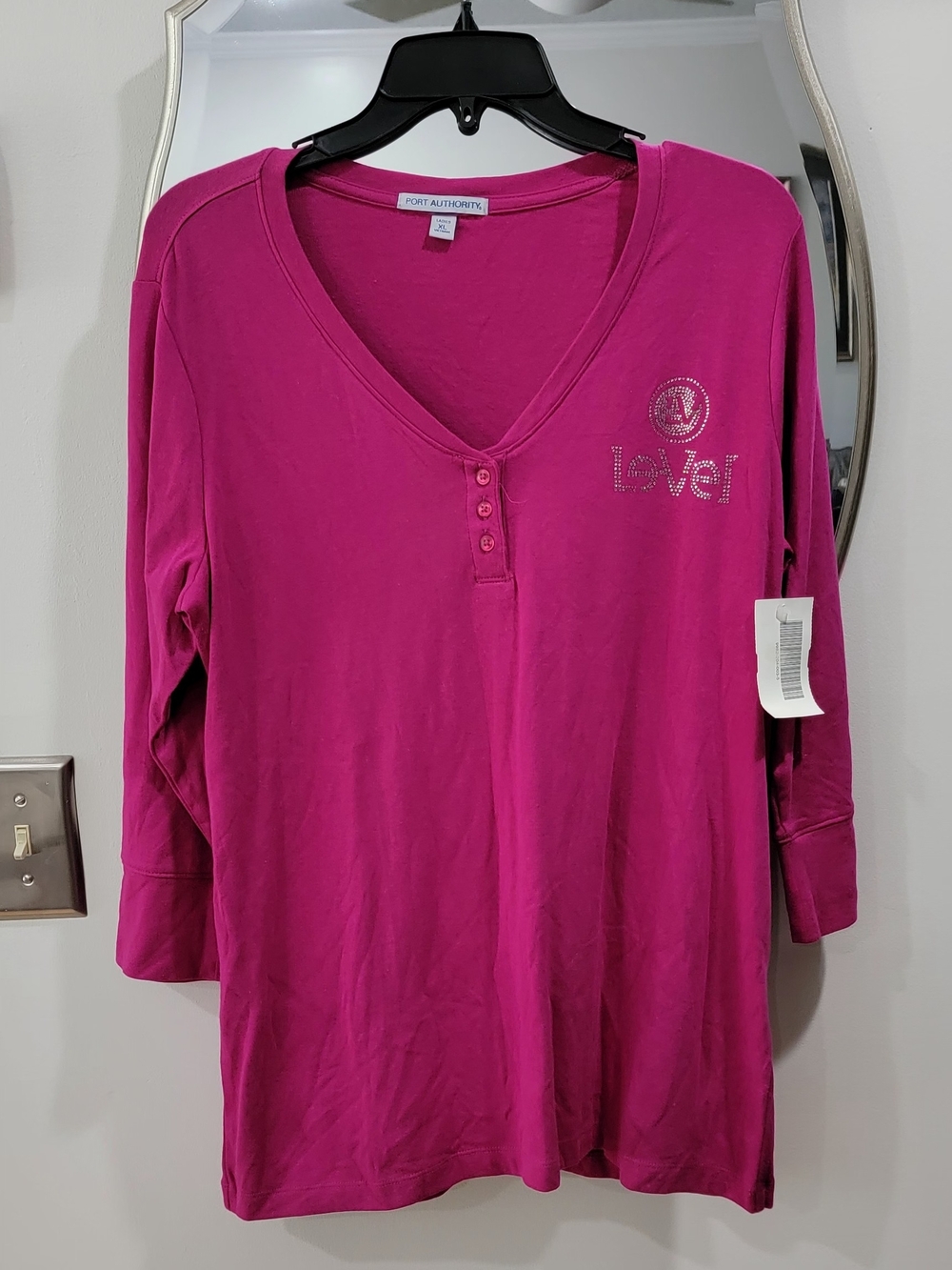 Port Authority Women's Magenta Henley Top with Embellished Logo